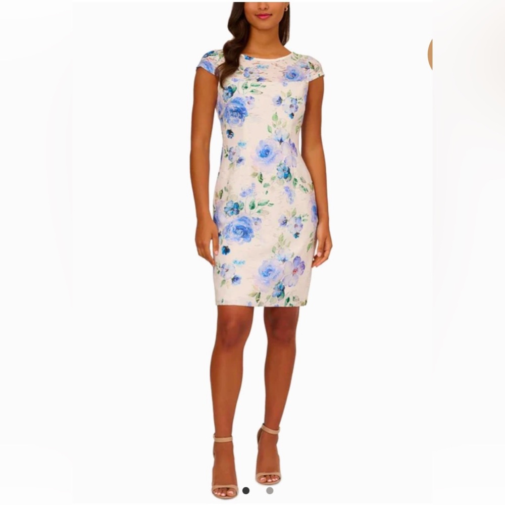 Adrianna Papell blue floral and ivory dress